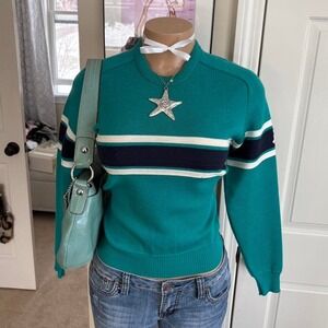 Vintage demetre Teal wool Striped Knit Sweater